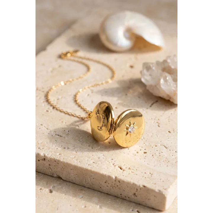 Mey İthalat® 316L Çelik Zincir Gold Renk Açılabilir Madalyon Kolye