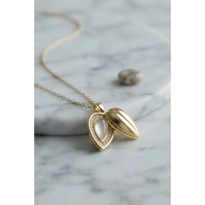 Mey İthalat® 316L Çelik Zincir Gold Renk Damla Tomurcuk Model Kolye