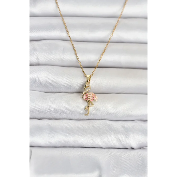 Mey İthalat® 316L Çelik Zincir Gold Renk Flamingo Model Kadın Kolye