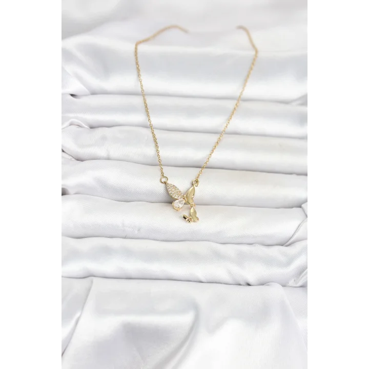 Mey İthalat® 316L Çelik Zincir Gold Renk Kelebek Model Kadın Kolye