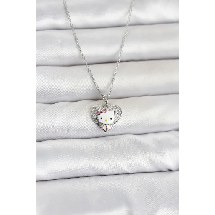 Mey İthalat® 316L Çelik Zincir Gümüş Renk Kitty Model Kolye