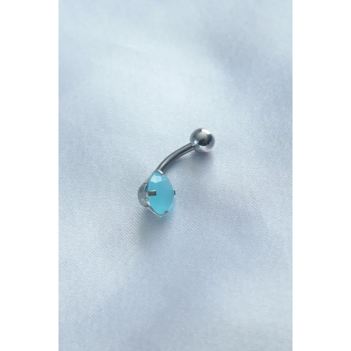 Mey İthalat® 316L Cerrahi Çelik Mavi Taşlı Göbek Piercing