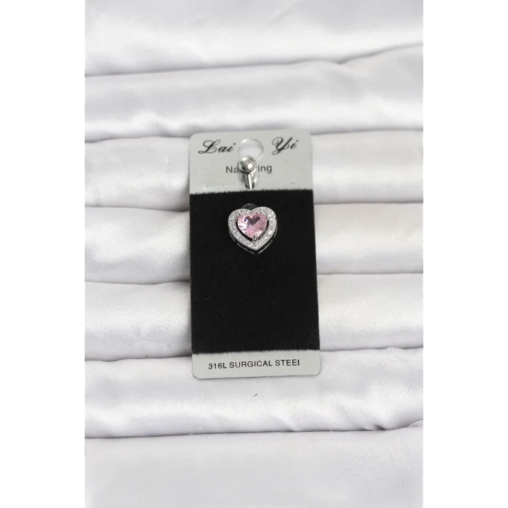 Mey İthalat® 316L Cerrahi Çelik Pembe Kalp Model Göbek Piercing