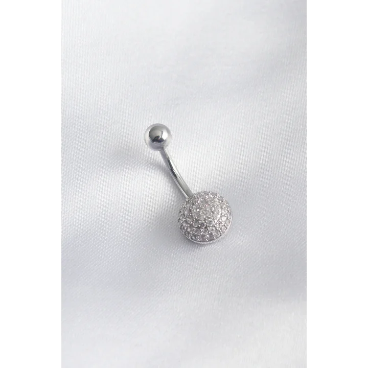 Mey İthalat® 316L Cerrahi Çelik Zirkon Taş Detay Kadın Göbek Piercing