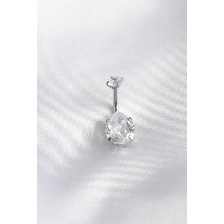 Mey İthalat® 316L Cerrahi Çelik Zirkon Taşlı Damla Model Kadın Göbek Piercing