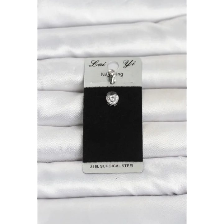 Mey İthalat® 316L Cerrahi Çelik Zirkon Taşlı Kalp Model Göbek Piercing