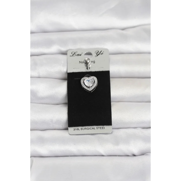 Mey İthalat® 316L Cerrahi Çelik Zirkon Taşlı Kalp Model Göbek Piercing