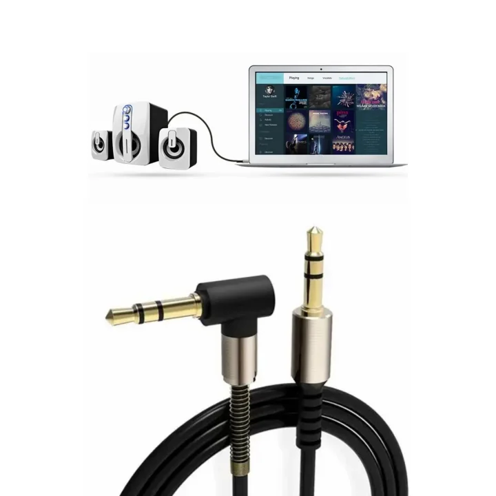 Mey İthalat®   3.5mm AUX Kablosu Jak Erkek Erkek L Tipi 1 Metre Ses Aktarım Kablosu