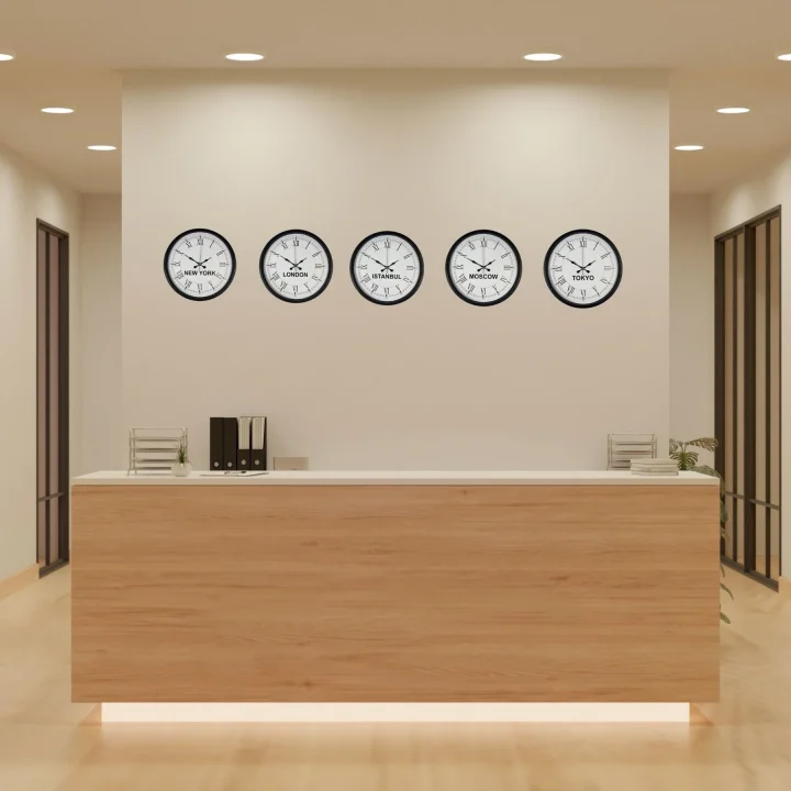 Mey İthalat® 36 cm 5’li Dünya Saatleri Siyah Şık