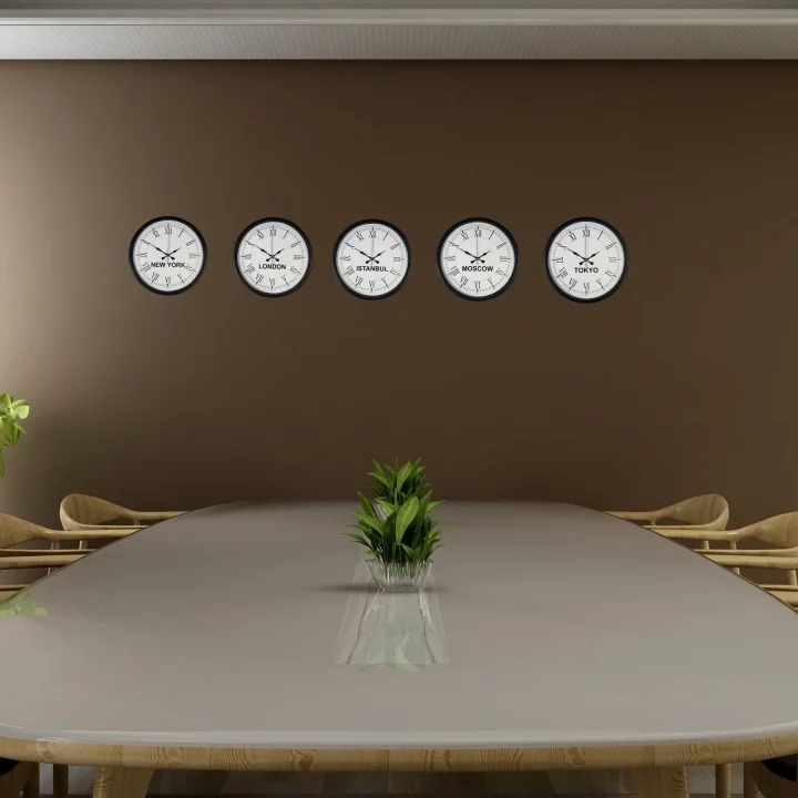 Mey İthalat® 36 cm 5’li Dünya Saatleri Siyah Şık