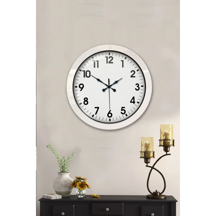 Mey İthalat® 36 cm Beyaz Metal Standart Duvar Saati