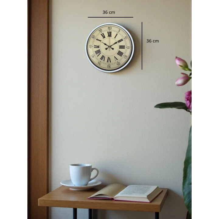 Mey İthalat® 36 Cm Beyaz Retro Dekoratif Duvar Saati