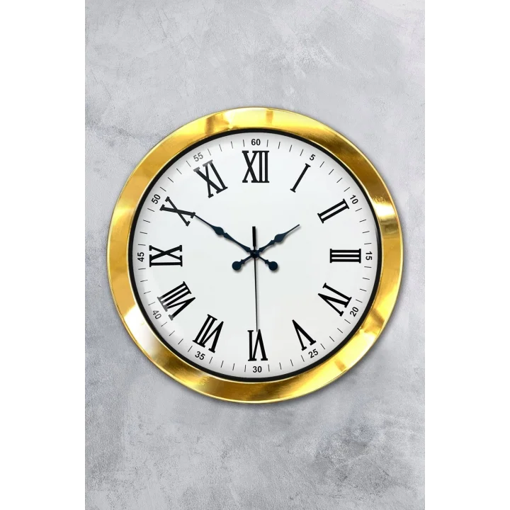 Mey İthalat® 36 cm Gold Metal Roma Rakamlı Duvar Saati