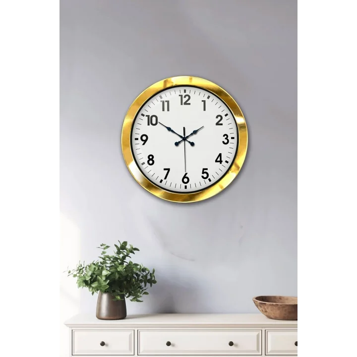 Mey İthalat® 36 cm Gold Metal Standart Duvar Saati
