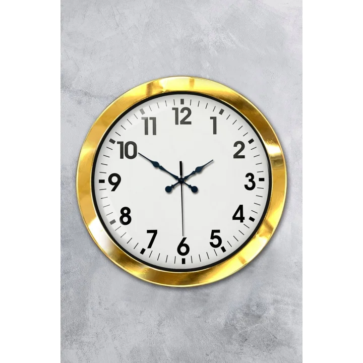 Mey İthalat® 36 cm Gold Metal Standart Duvar Saati