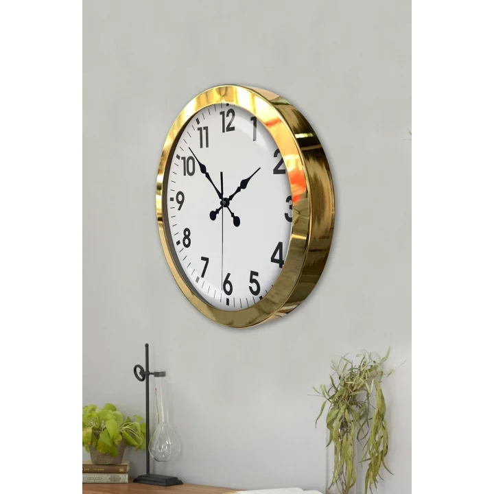 Mey İthalat® 36 cm Gold Metal Standart Duvar Saati