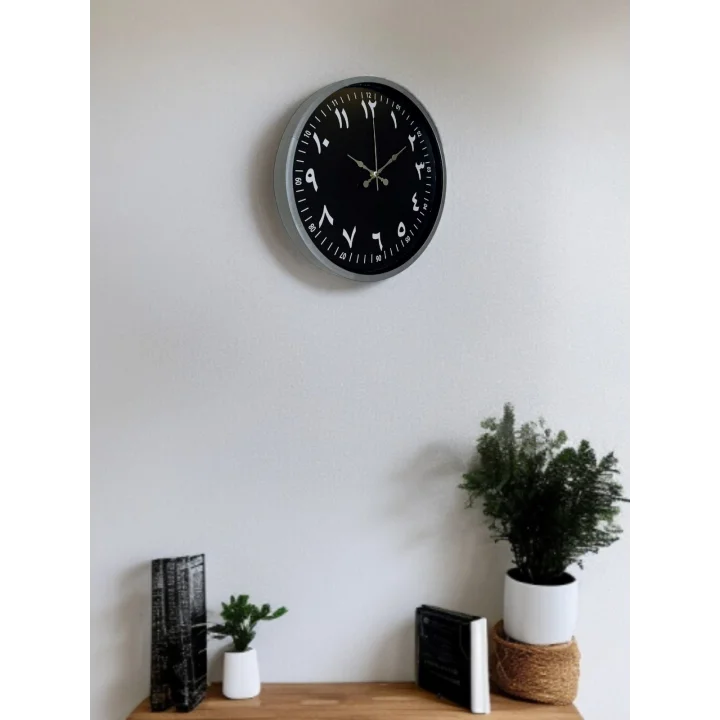 Mey İthalat® 36 Cm Gri Arapça Rakamlı Duvar Saati