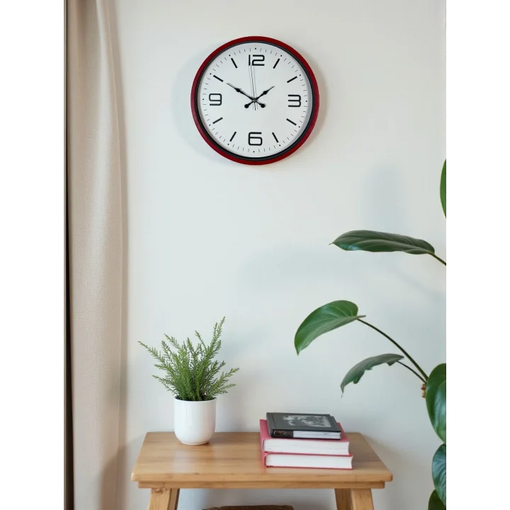 Mey İthalat® 36 Cm Kırmızı Modern Dekoratif Duvar Saati