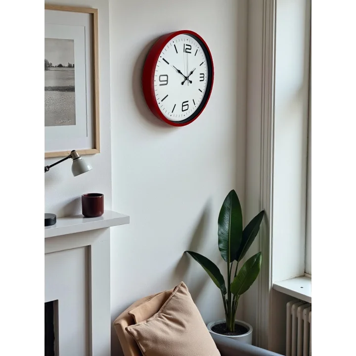 Mey İthalat® 36 Cm Kırmızı Modern Dekoratif Duvar Saati