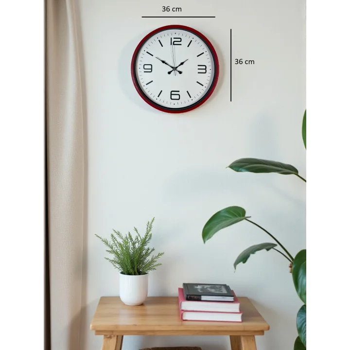 Mey İthalat® 36 Cm Kırmızı Modern Dekoratif Duvar Saati