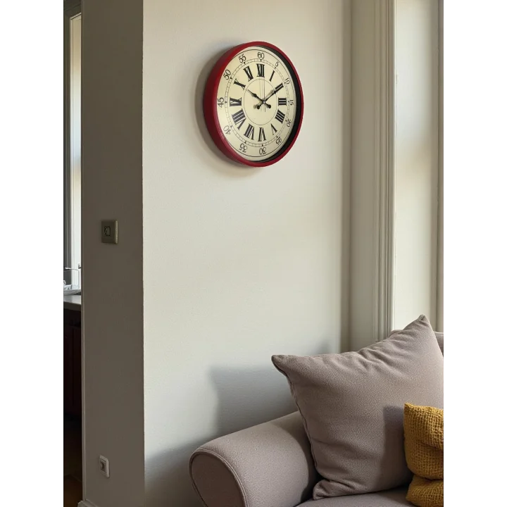Mey İthalat® 36 Cm Kırmızı Retro Duvar Saati