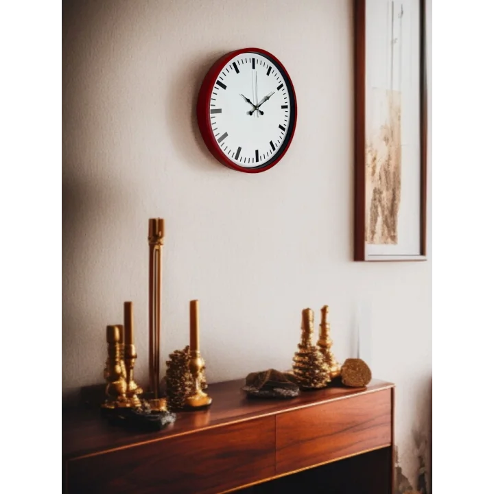 Mey İthalat® 36 Cm Kırmızı Sade Dekoratif Duvar Saati