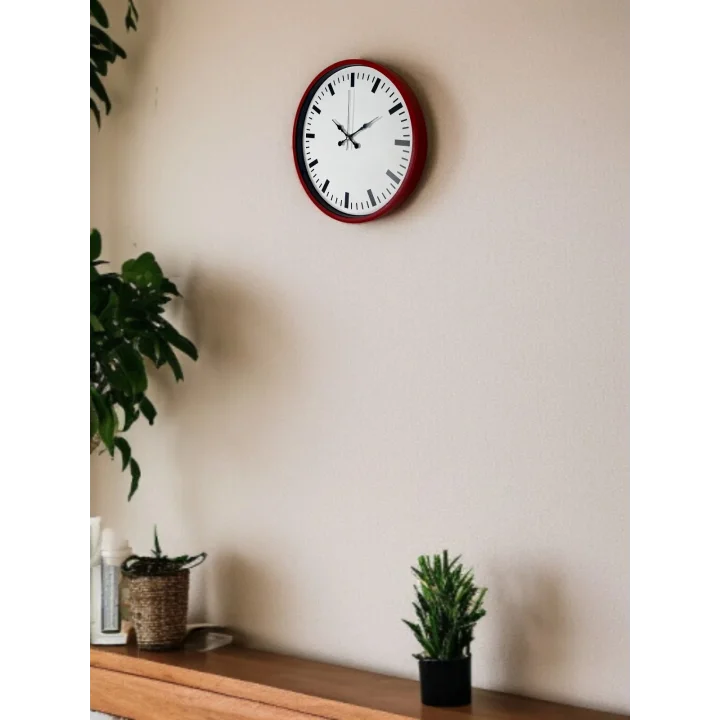 Mey İthalat® 36 Cm Kırmızı Sade Dekoratif Duvar Saati