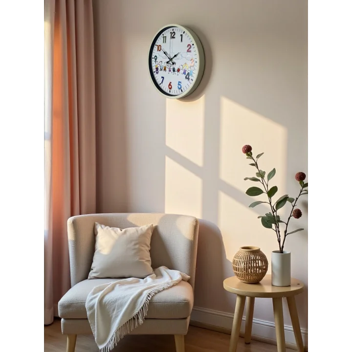 Mey İthalat® 36 Cm Krem Çocuk Odası Duvar Saati