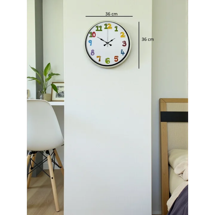 Mey İthalat® 36 Cm Krem Çocuk Odası Duvar Saati