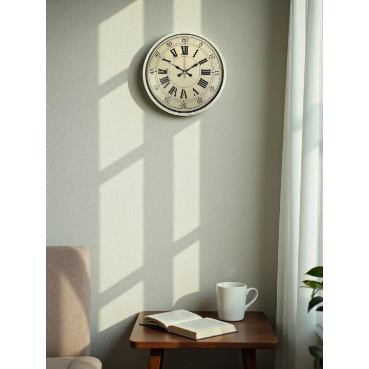 Mey İthalat® 36 Cm Krem Retro Tasarım Duvar Saati