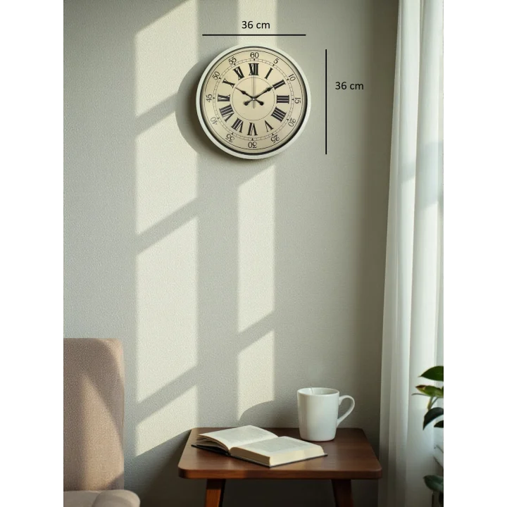 Mey İthalat® 36 Cm Krem Retro Tasarım Duvar Saati