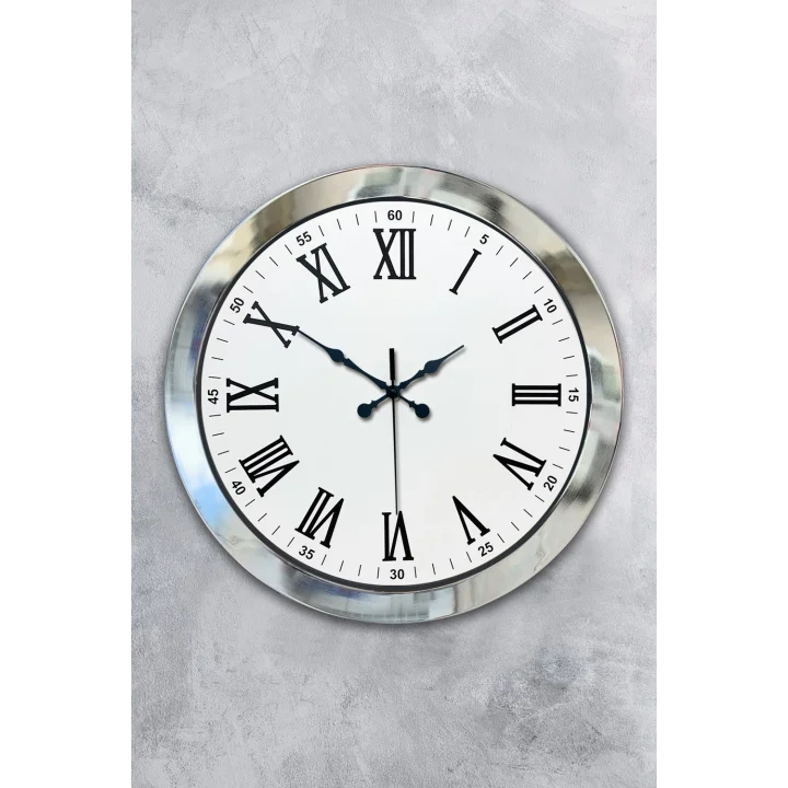 Mey İthalat® 36 cm Krom Metal Roma Rakamli Duvar Saati