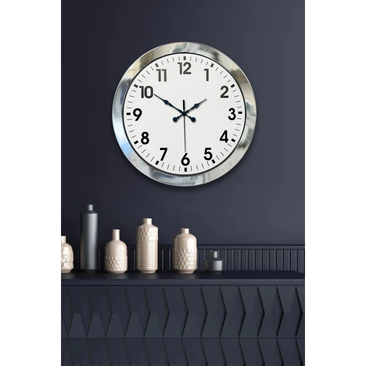 Mey İthalat® 36 cm Krom Metal Standart Duvar Saati