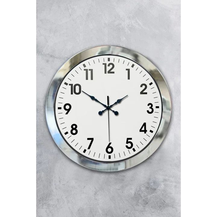 Mey İthalat® 36 cm Krom Metal Standart Duvar Saati