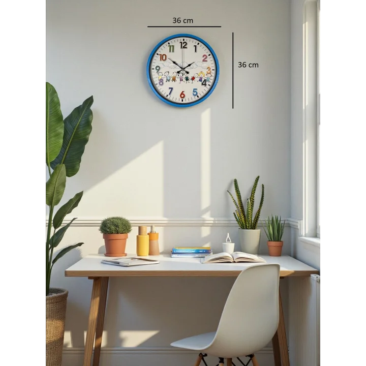 Mey İthalat® 36 Cm Mavi Çocuk Odası Duvar Saati