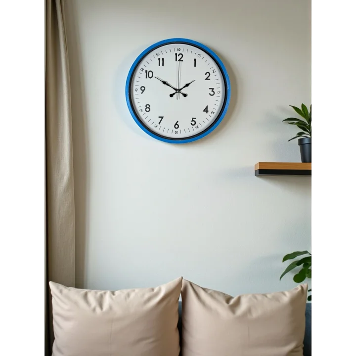 Mey İthalat® 36 Cm Mavi Dekoratif Duvar Saati