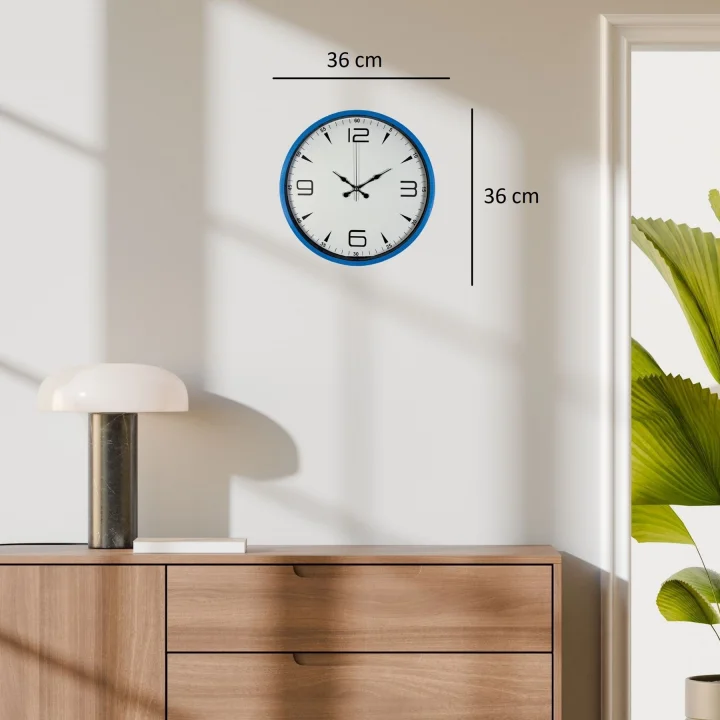 Mey İthalat® 36 Cm Mavi Dekoratif Duvar Saati