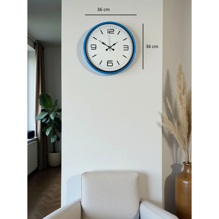 Mey İthalat® 36 Cm Mavi Dekoratif Duvar Saati