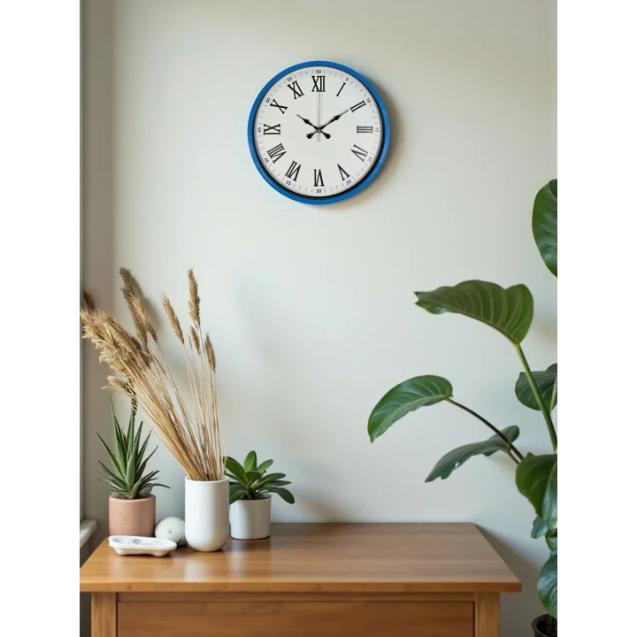 Mey İthalat® 36 Cm Mavi Roma Rakamlı Duvar Saati
