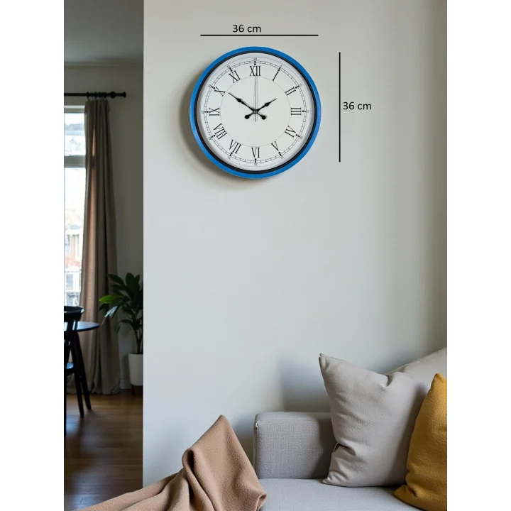 Mey İthalat® 36 Cm Mavi Roma Rakamlı Duvar Saati