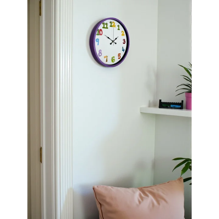 Mey İthalat® 36 Cm Mor Çocuk Odası Duvar Saati