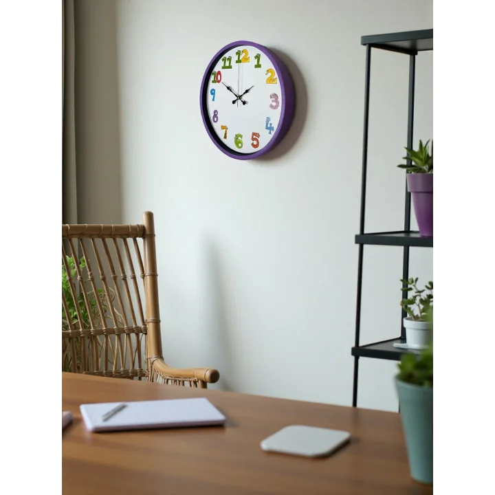 Mey İthalat® 36 Cm Mor Çocuk Odası Duvar Saati