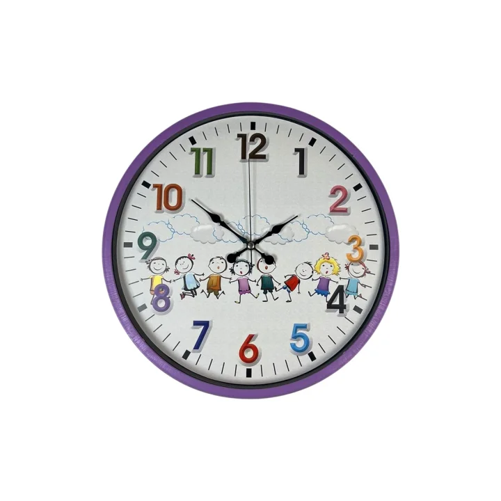 Mey İthalat® 36 Cm Mor Çocuk Odası Duvar Saati