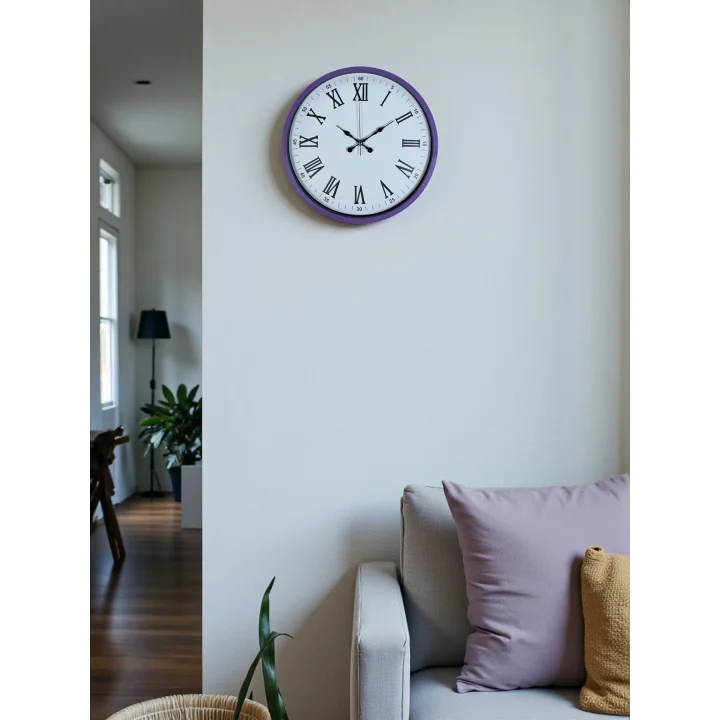 Mey İthalat® 36 Cm Mor Roma Rakamlı Dekoratif Duvar Saati