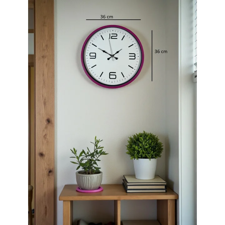 Mey İthalat® 36 Cm Pembe Modern Duvar Saati