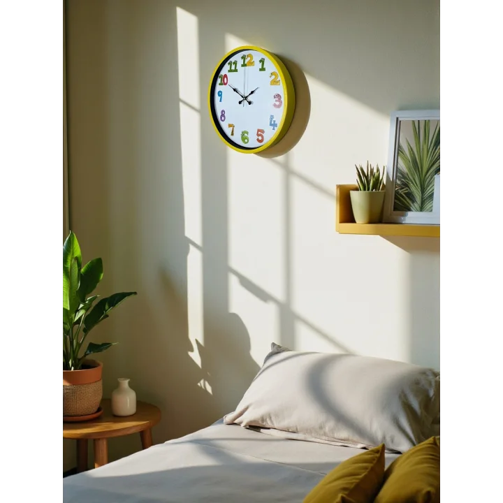 Mey İthalat® 36 Cm Sarı Çocuk Odası Duvar Saati