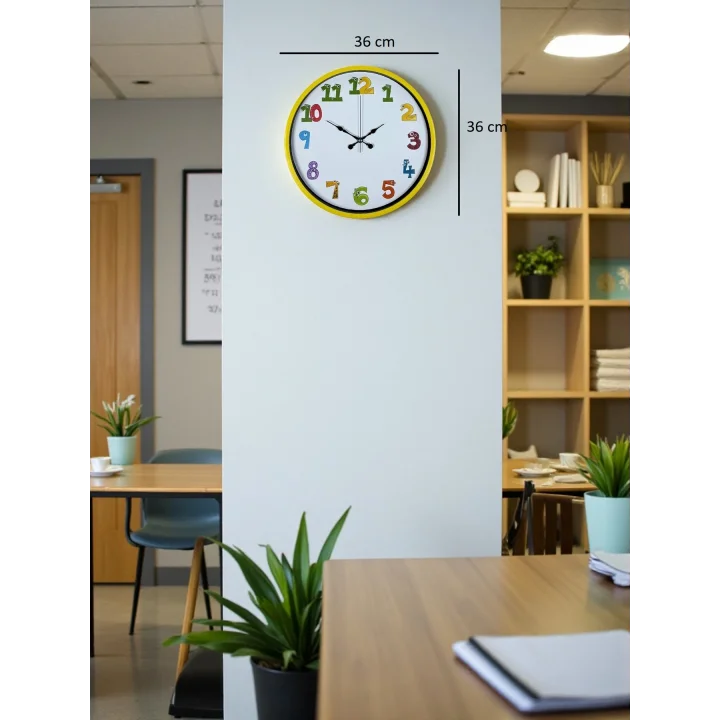 Mey İthalat® 36 Cm Sarı Çocuk Odası Duvar Saati