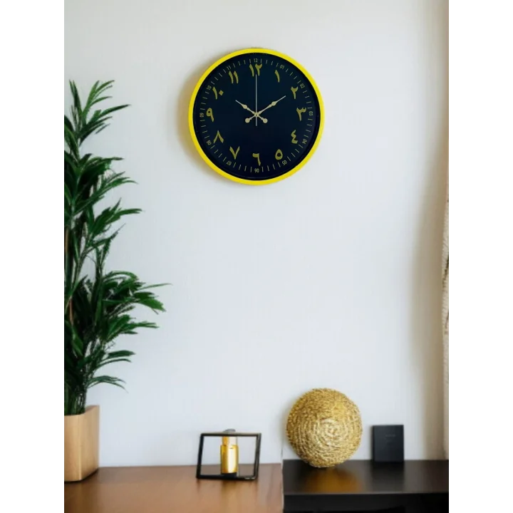 Mey İthalat® 36 Cm Sarı Dekoratif Arapça Rakamlı Duvar Saati