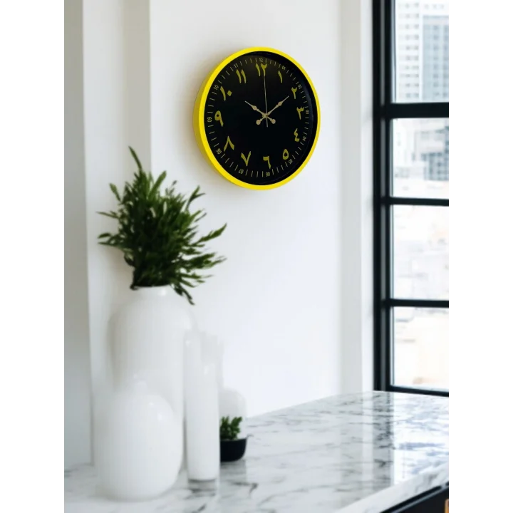 Mey İthalat® 36 Cm Sarı Dekoratif Arapça Rakamlı Duvar Saati