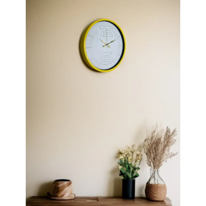 Mey İthalat® 36 Cm Sarı Dekoratif Duvar Saati